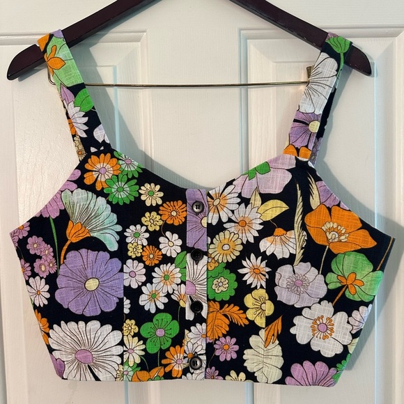 NWT MAJE Flower Power 100% Cotton Crop Button Tank Adjustable Strap Hippie Peace - Picture 3 of 12